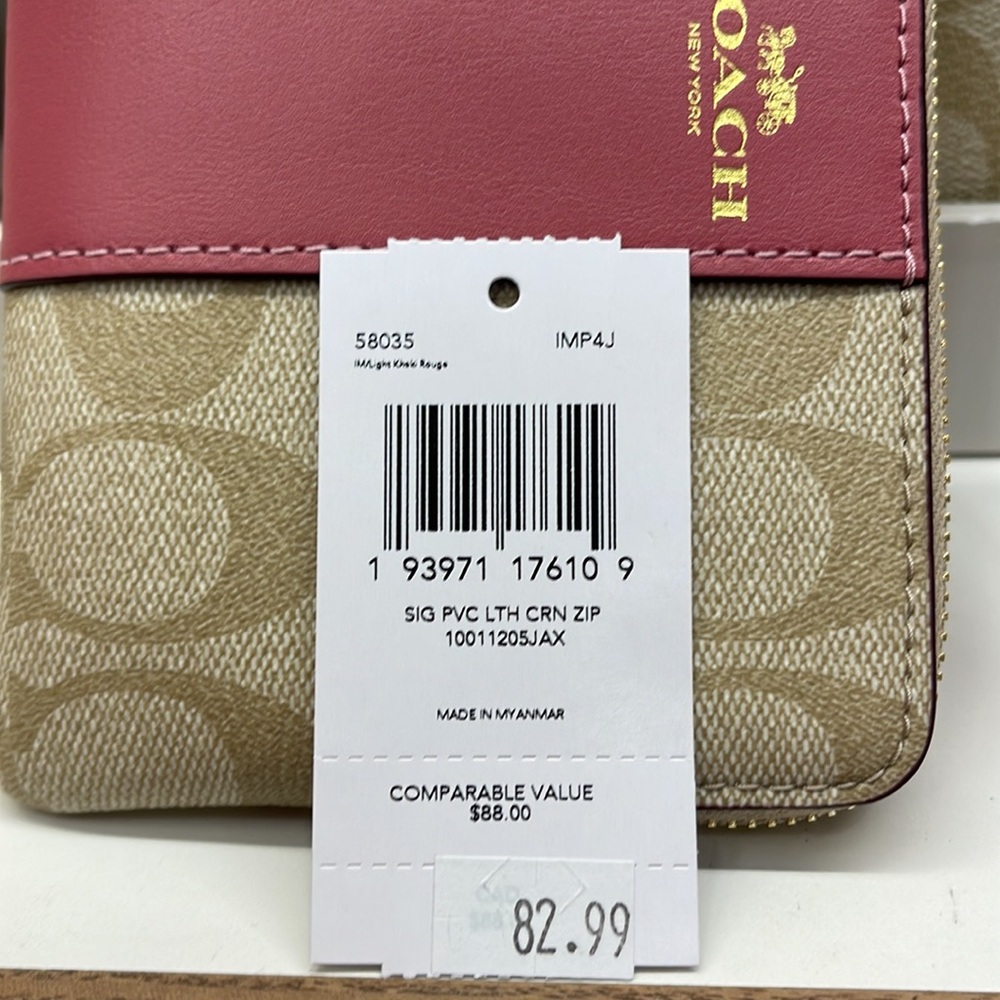 Coach Corner Zip Wristlet In Signature Canvas IM/Khaki Multi /Rouge - Picture 7 of 16